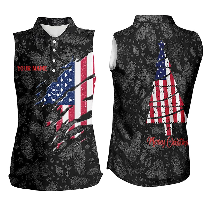 American Flag Christmas Sleeveless Polo Shirt Custom Retro Patriotic Golf Shirts For Women Golf Gifts LDT0672 American Flag Christmas Sleeveless Polo Shirt Custom Retro Patriotic Golf Shirts For Women Golf Gifts LDT0672