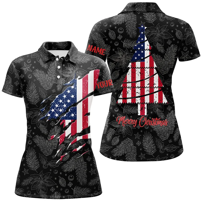 American Flag Christmas Golf Polo Shirt Custom Retro Patriotic Golf Shirt For Women Golf Gift LDT0672 American Flag Christmas Golf Polo Shirt Custom Retro Patriotic Golf Shirt For Women Golf Gift LDT0672