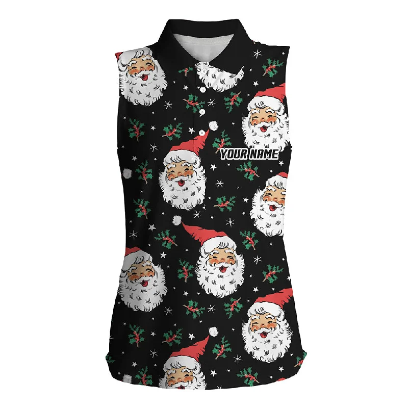 Santa Claus With Holly & Snowflakes Christmas Women Sleeveless Golf Polos Cute Golf Shirts For Women LDT0676 Santa Claus With Holly & Snowflakes Christmas Women Sleeveless Golf Polos Cute Golf Shirts For Women LDT0676