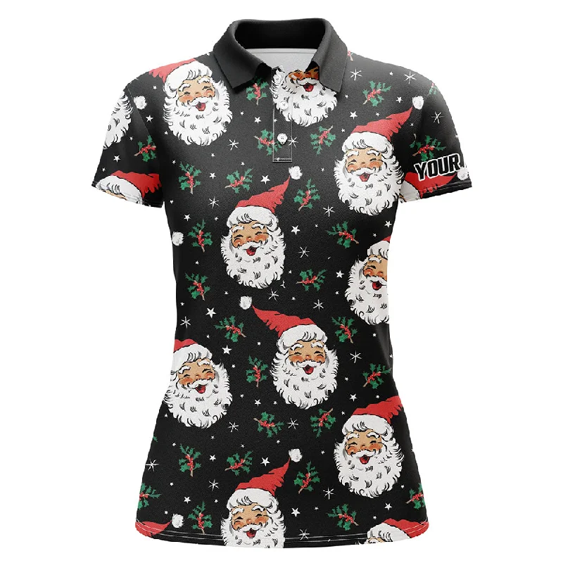 Santa Claus With Holly & Snowflakes Christmas Golf Polos Vintage Cute Golf Shirts For Women LDT0676 Santa Claus With Holly & Snowflakes Christmas Golf Polos Vintage Cute Golf Shirts For Women LDT0676