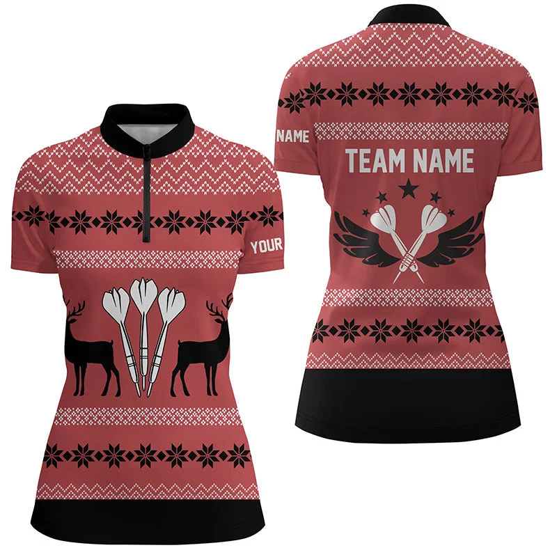 Personalized Darts Christmas Reindeers Red Quarter Zip Shirt Custom Darts Jersey For Women LDT0742 Personalized Darts Christmas Reindeers Red Quarter Zip Shirt Custom Darts Jersey For Women LDT0742