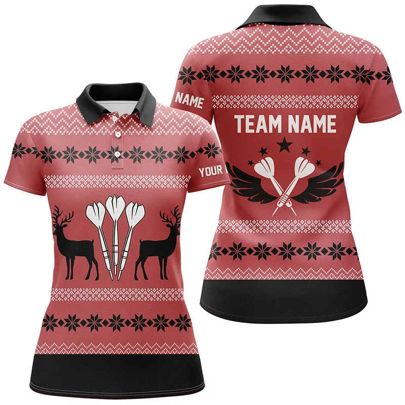 Personalized Darts Christmas Reindeers Red Women Polo Shirt Custom Darts Jersey For Women LDT0742 Personalized Darts Christmas Reindeers Red Women Polo Shirt Custom Darts Jersey For Women LDT0742
