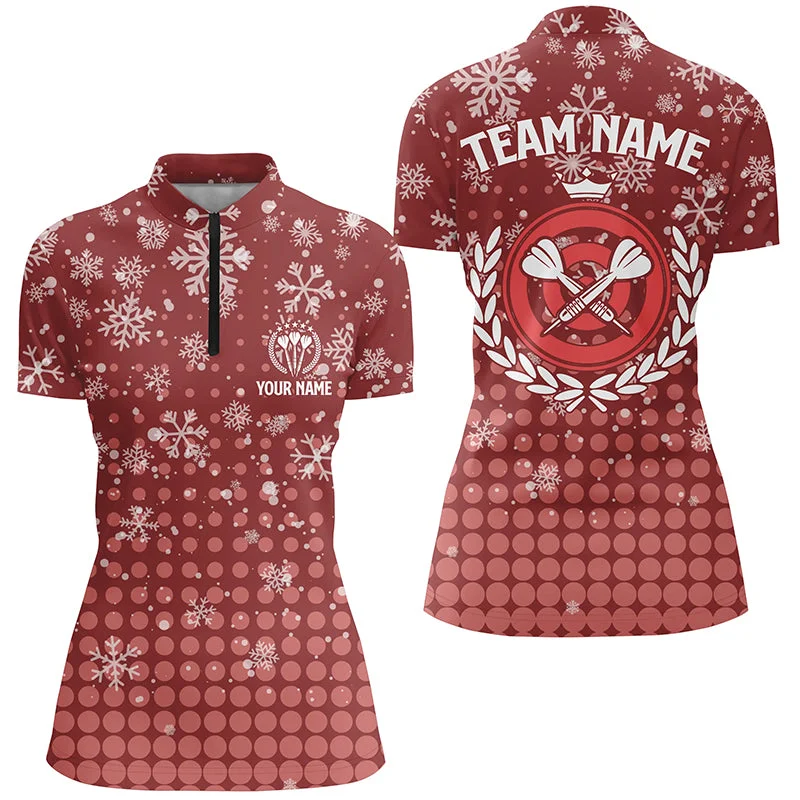 Personalized Darts Christmas Snowflakes Red Quarter-Zip Shirt Custom Dart Jersey For Women LDT0743 Personalized Darts Christmas Snowflakes Red Quarter-Zip Shirt Custom Dart Jersey For Women LDT0743