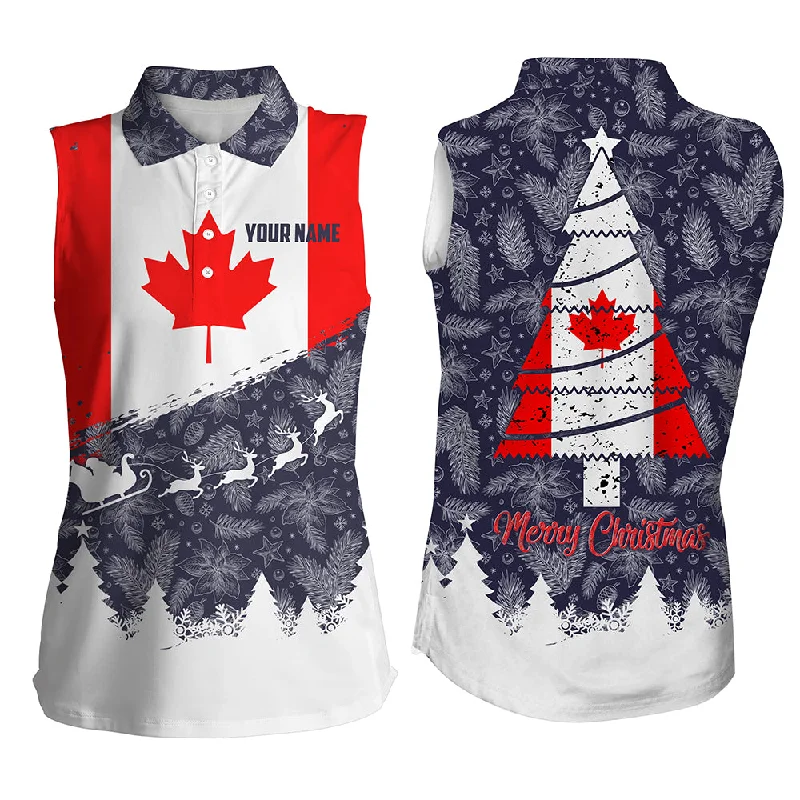 Merry Christmas Canada Flag Womens Sleeveless Polo Shirt Custom Patriotic Women Golf Tops Golf Gifts LDT0750 Merry Christmas Canada Flag Womens Sleeveless Polo Shirt Custom Patriotic Women Golf Tops Golf Gifts LDT0750