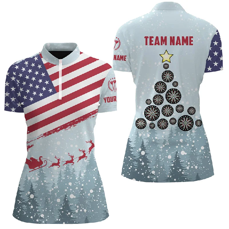 Christmas American Flag Darts Quarter-Zip Shirt Custom Patriotic Dart Jerseys For Women LDT0751 Christmas American Flag Darts Quarter-Zip Shirt Custom Patriotic Dart Jerseys For Women LDT0751