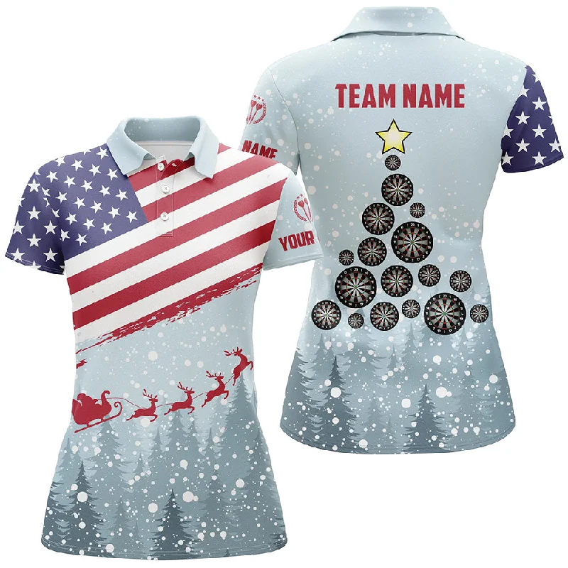 Christmas American Flag Women Darts Polo Shirt Custom Patriotic Dart Jerseys For Women LDT0751 Christmas American Flag Women Darts Polo Shirt Custom Patriotic Dart Jerseys For Women LDT0751