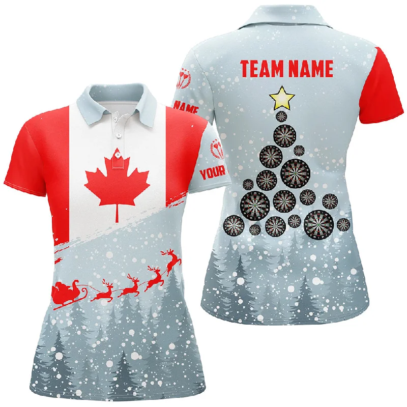 Christmas Canada Flag Darts Polo Shirt Custom Patriotic Dart Shirt For Women Dart Jersey LDT0752 Christmas Canada Flag Darts Polo Shirt Custom Patriotic Dart Shirt For Women Dart Jersey LDT0752