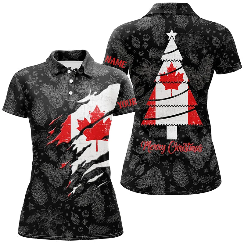 Canadian Flag Christmas Golf Polo Shirt Custom Retro Patriotic Golf Tops For Women Golf Gifts LDT0754 Canadian Flag Christmas Golf Polo Shirt Custom Retro Patriotic Golf Tops For Women Golf Gifts LDT0754