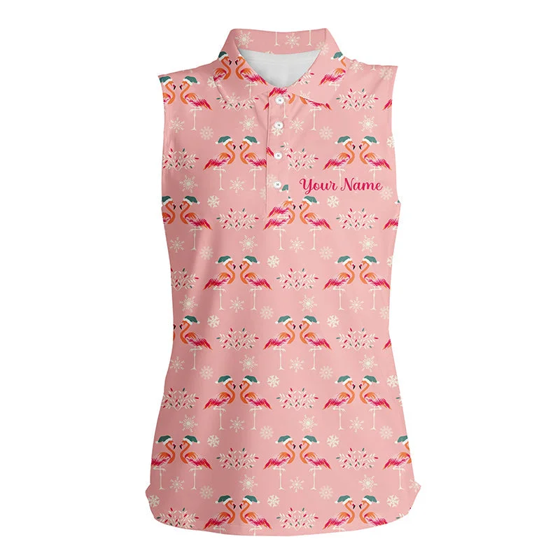 Pink Christmas Flamingos Womens Sleeveless Polo Shirt Custom Funny Golf Shirts For Women Golf Gifts LDT0755 Pink Christmas Flamingos Womens Sleeveless Polo Shirt Custom Funny Golf Shirts For Women Golf Gifts LDT0755