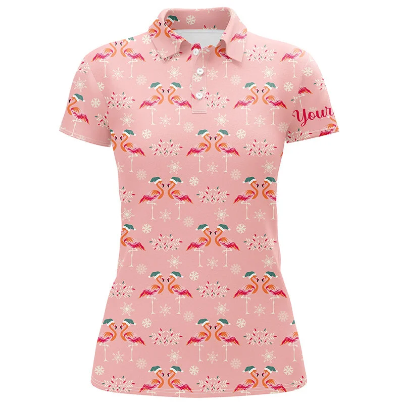 Pink Christmas Flamingos Womens Golf Polo Shirt Custom Funny Golf Shirts For Women Golf Gifts LDT0755 Pink Christmas Flamingos Womens Golf Polo Shirt Custom Funny Golf Shirts For Women Golf Gifts LDT0755