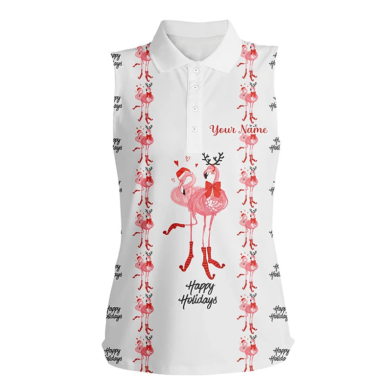 Tropical Santa Watercolor Flamingos Womens Sleeveless Polo Shirt Christmas Golf Shirts For Women LDT0756 Tropical Santa Watercolor Flamingos Womens Sleeveless Polo Shirt Christmas Golf Shirts For Women LDT0756