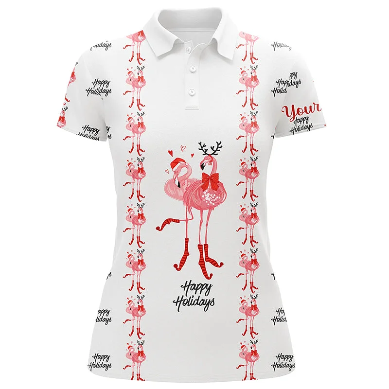 Tropical Santa Watercolor Flamingos Womens Golf Polo Shirt Christmas Golf Shirts For Women LDT0756 Tropical Santa Watercolor Flamingos Womens Golf Polo Shirt Christmas Golf Shirts For Women LDT0756
