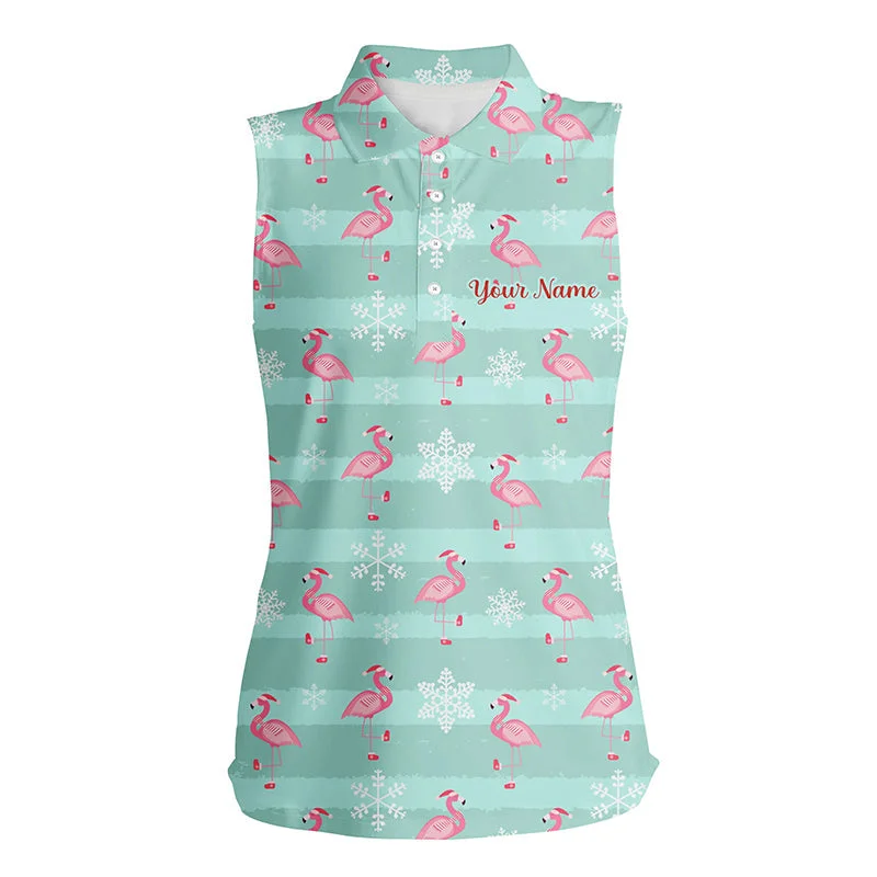 Christmas Cute Pink Flamingo Green Womens Sleeveless Polo Shirt Custom Funny Golf Shirts For Women LDT0757 Christmas Cute Pink Flamingo Green Womens Sleeveless Polo Shirt Custom Funny Golf Shirts For Women LDT0757