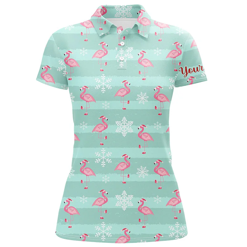 Christmas Cute Pink Flamingo Green Womens Golf Polo Shirt Custom Funny Golf Shirts For Women LDT0757 Christmas Cute Pink Flamingo Green Womens Golf Polo Shirt Custom Funny Golf Shirts For Women LDT0757