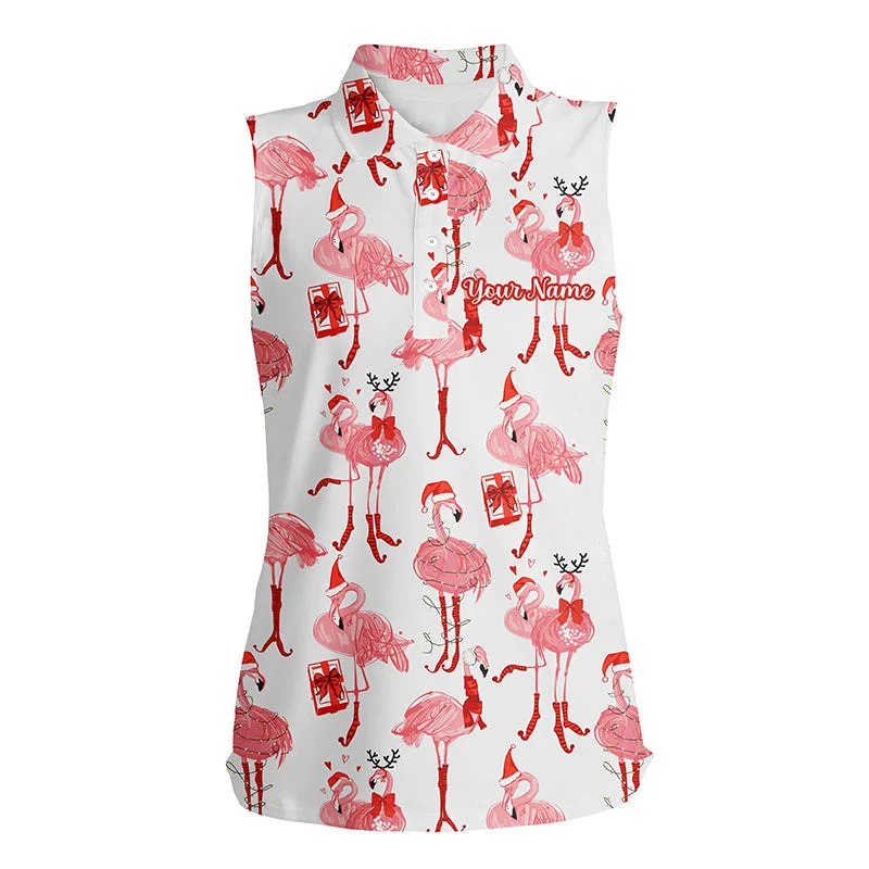 Tropical Winter Watercolor Flamingos Womens Sleeveless Polo Shirt Christmas Golf Shirts For Women LDT0758 Tropical Winter Watercolor Flamingos Womens Sleeveless Polo Shirt Christmas Golf Shirts For Women LDT0758