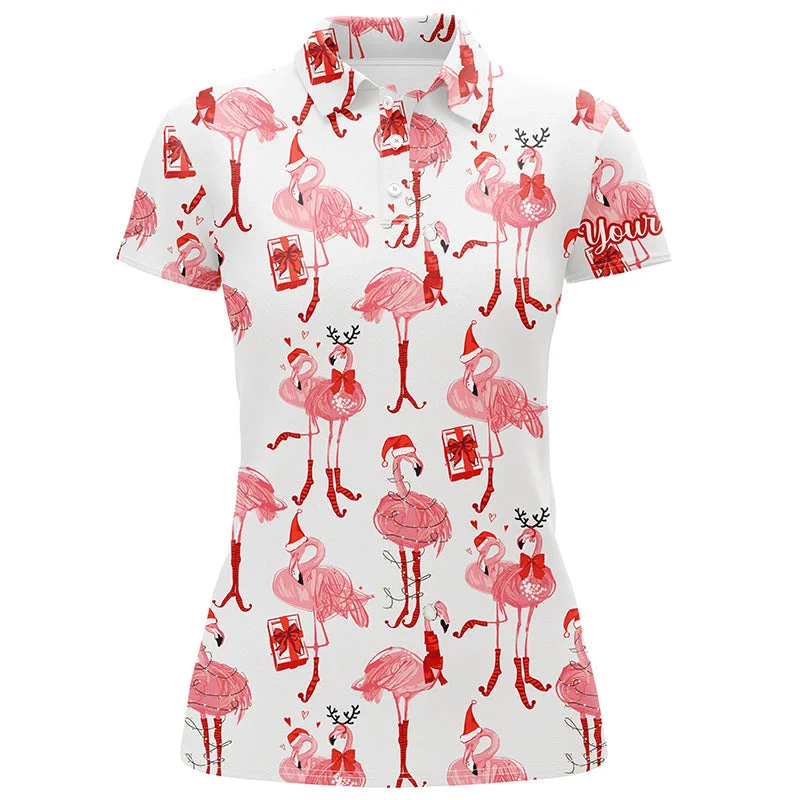 Tropical Winter Watercolor Flamingos Womens Golf Polo Shirt Christmas Golf Shirts For Women LDT0758 Tropical Winter Watercolor Flamingos Womens Golf Polo Shirt Christmas Golf Shirts For Women LDT0758