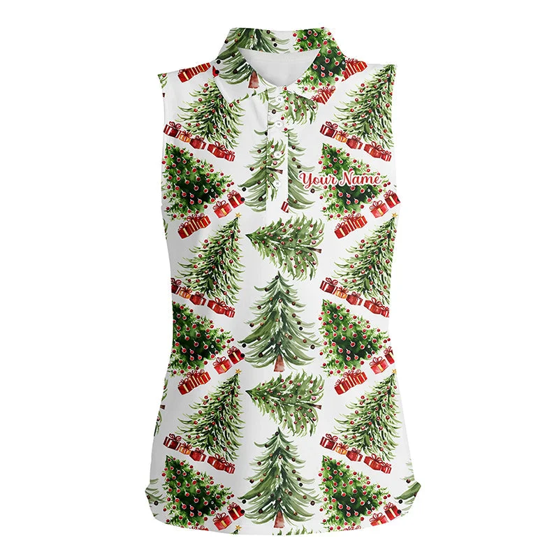 Watercolor Christmas Trees And Gifts Womens Sleeveless Golf Polo Shirt Winter Golf Shirts For Women LDT0759 Watercolor Christmas Trees And Gifts Womens Sleeveless Golf Polo Shirt Winter Golf Shirts For Women LDT0759