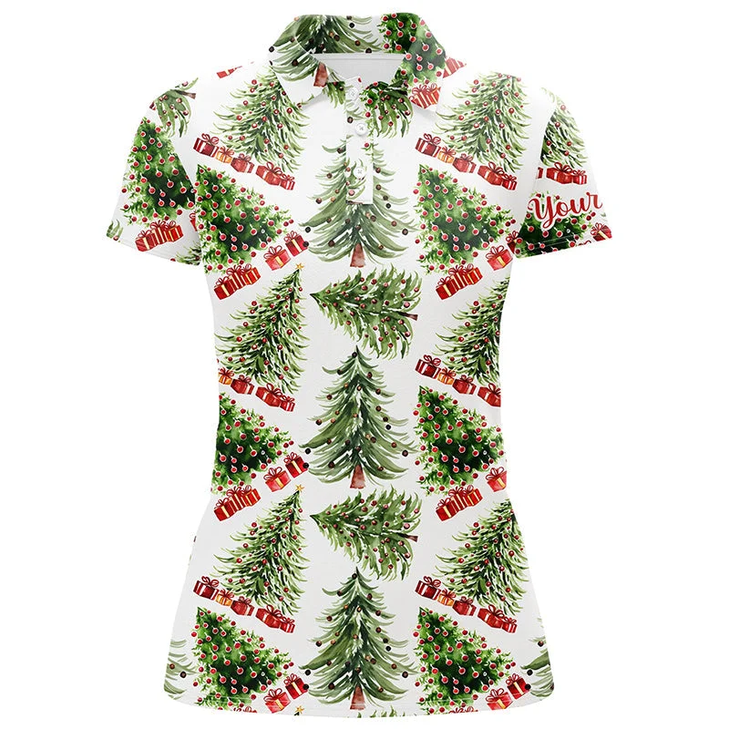 Watercolor Christmas Trees And Gifts Womens Golf Polo Shirt Winter Golf Shirts For Women LDT0759 Watercolor Christmas Trees And Gifts Womens Golf Polo Shirt Winter Golf Shirts For Women LDT0759