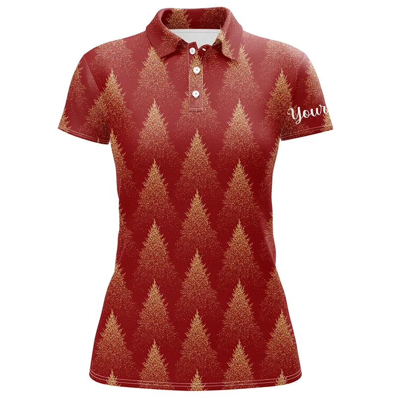 Christmas Trees Seamless Red Golf Polo Shirts Winter Custom Golf Shirts For Women Golf Gifts LDT0760 Christmas Trees Seamless Red Golf Polo Shirts Winter Custom Golf Shirts For Women Golf Gifts LDT0760