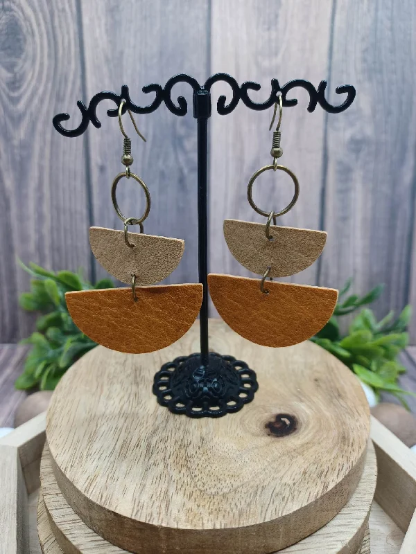 Christmas Handmade Decorations Wooden & Leather Half Moon Earrings