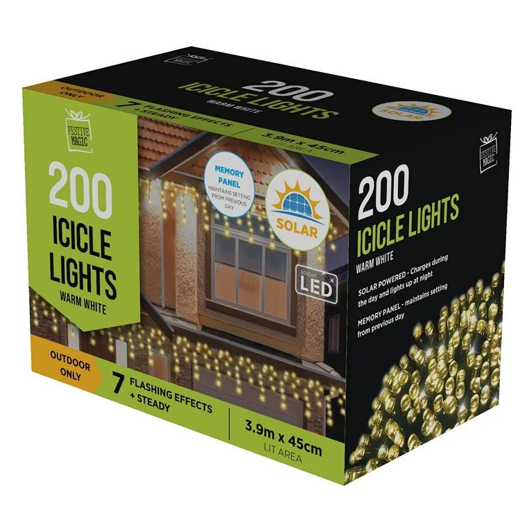 Christmas Starry Night Xmas Solar Icicle Lights  200 LED, 3 Asstd Colours