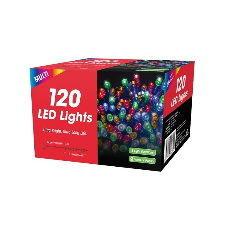 Christmas Pine Tree Xmas Fairy Lights 120 LED, Multi Coloured
