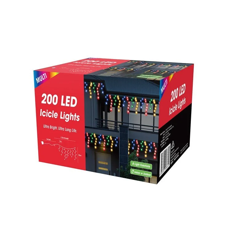 Christmas Centerpiece Xmas Icicle Lights 200 LED, Multi Coloured