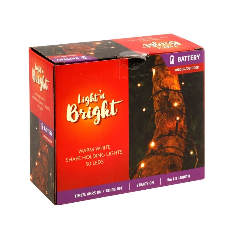 Christmas Holiday Countdown Flexible Shape Lights, Warm White, 50 LED