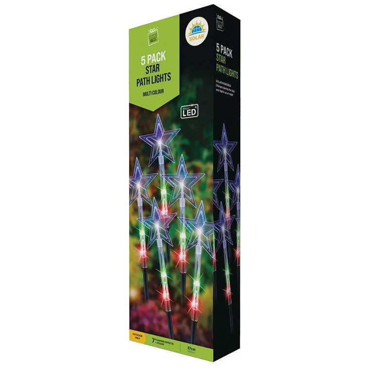 Christmas Holiday Countdown Xmas Solar Star Path Lights, 5pc