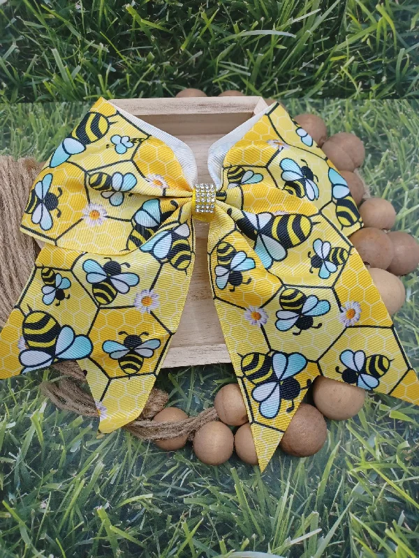 Christmas Snow Angels Yellow Honeycomb Bee Patterned Hair Accessory w/ Rhinestone