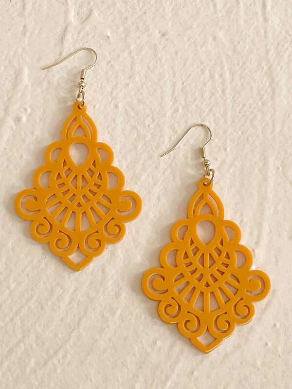 Christmas Santa Hat Yellow Whimsical Patterned Earrings