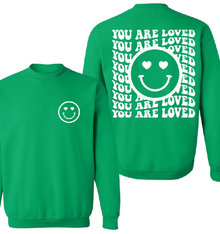 Christmas Tree Decorations 'You are Loved' Happy Face Unisex Pullover Sweatshirt - GREEN Christmas Tree Decorations 'You are Loved' Happy Face Unisex Pullover Sweatshirt - GREEN