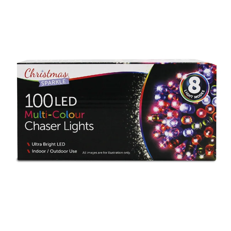 Christmas Gifting Season Christmas Sparkle Indoor and Outdoor Chaser Lights x 100 Multi Coloured LEDs - Mains Operated Christmas Gifting Season Christmas Sparkle Indoor and Outdoor Chaser Lights x 100 Multi Coloured LEDs - Mains Operated