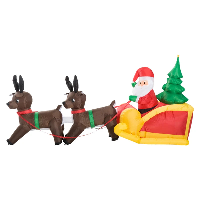 Christmas Cozy Ambience HOMCOM Christmas Inflatable Santa Sleigh with Reindeers 7ft