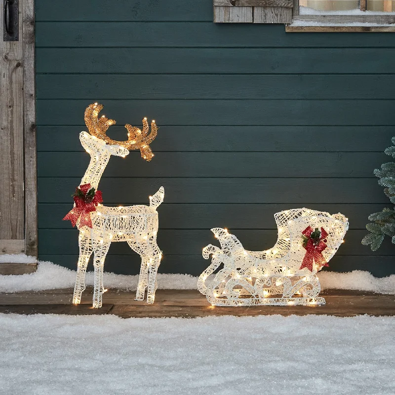 Christmas Jolly Time 70cm Harewood White Spun Cotton Light Up Reindeer & Sleigh