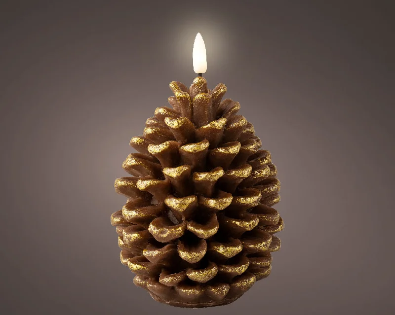 Christmas Gifts 15cm Warm White LED Wick Brown Pinecone Candle by Lumineo