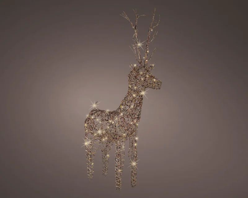 Christmas Gift Packing 104cm Warm White 72 LED Wicker Brown Deer by Lumineo