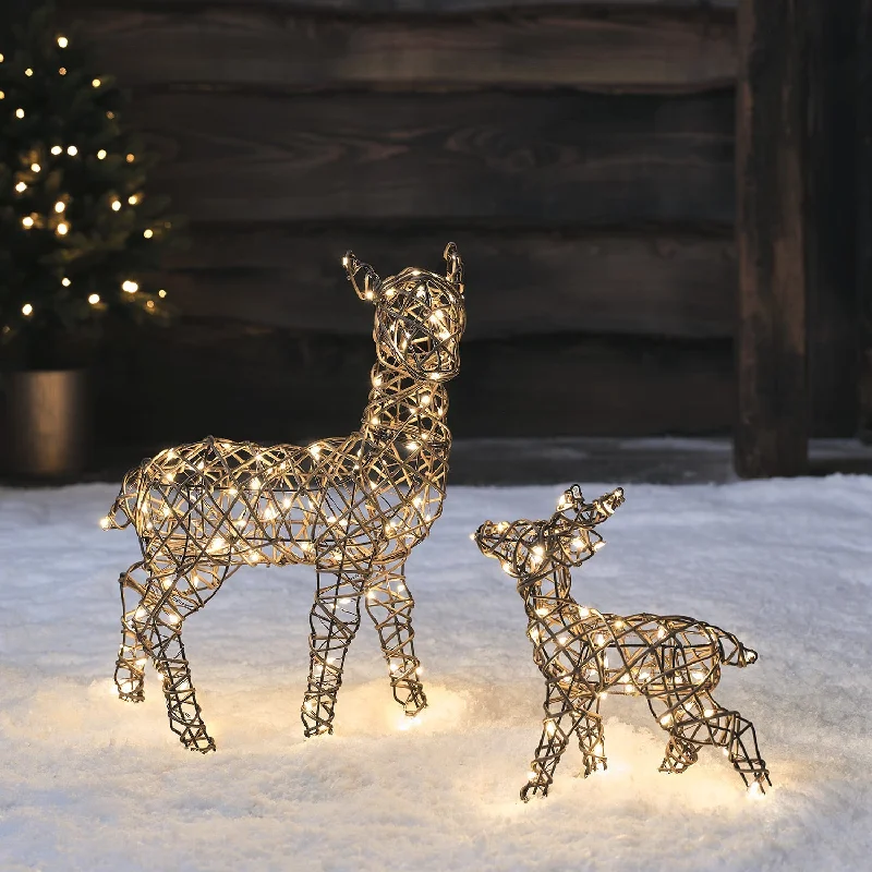Christmas Themed Party 45cm Mini Studley Doe & Fawn LED Light Up Reindeer Duo