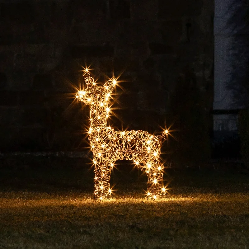 Christmas Fireplace Decor 60cm Studley Rattan Fawn Light Up Reindeer