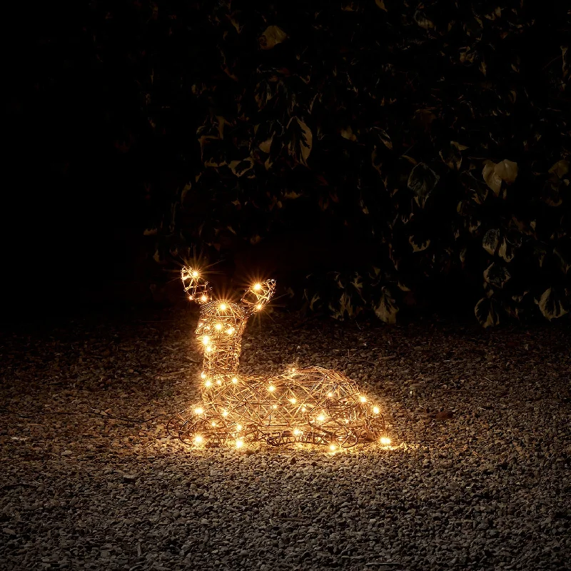Christmas Day 36cm Studley Rattan Resting Fawn Light Up Reindeer