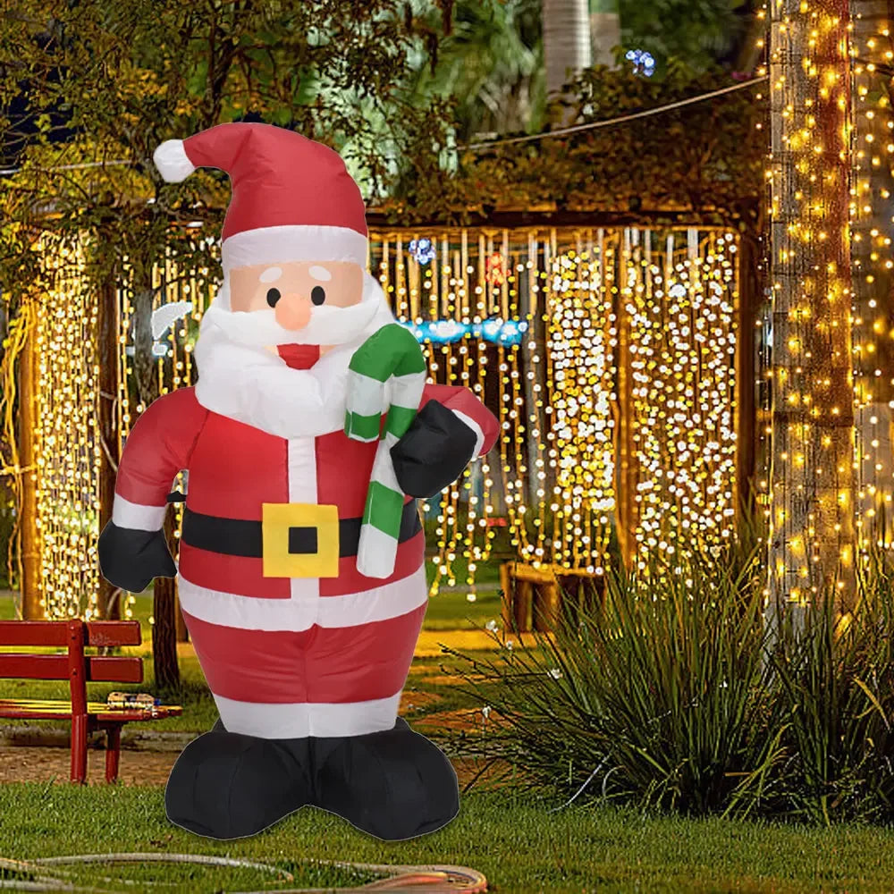 Christmas Presents 1.2M Christmas Decoration Crutch Santa Claus Inflatable Toy with LED Lights Outdoor Inflatable Model Ornament Party Garden Decor