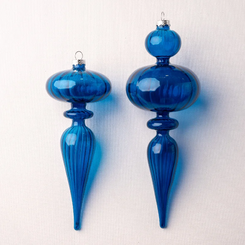 Christmas Star Decoration 10" Blue Finial Assorted Set Of 2