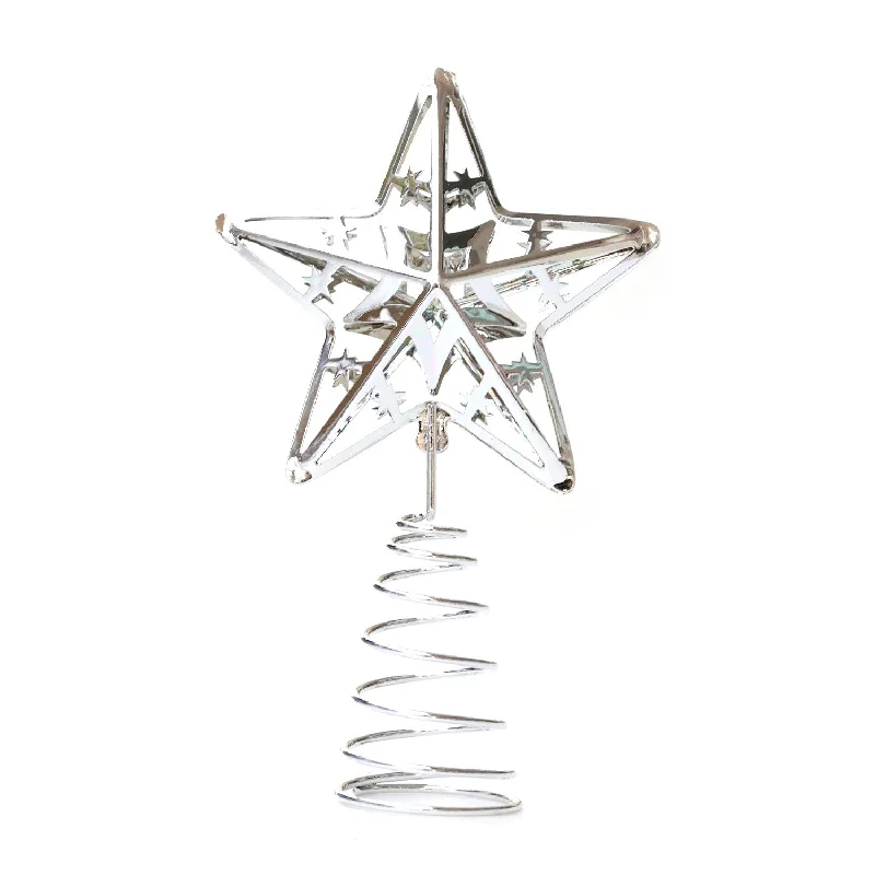 Christmas Market 11cm Double Star Tree Topper Silver