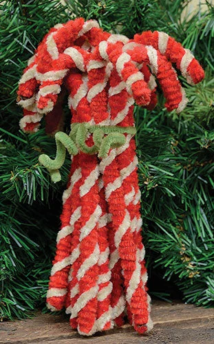Christmas Fireplace Socks 12/Set, Chenille Candy Canes