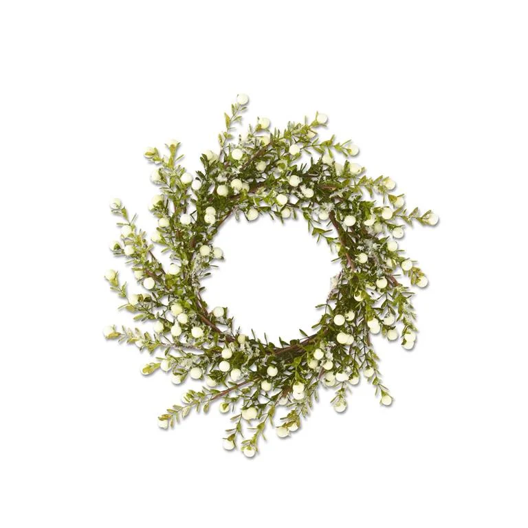 Christmas Happy Moments 14.5 Inch Glittered Snowy White Berry Leaf Candle Ring