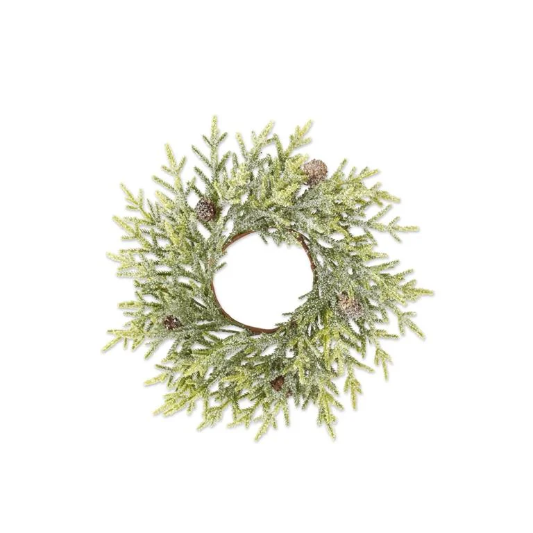 Christmas Gift Ideas 14 Inch Snowy Juniper Candle Ring w/Mini Pinecones