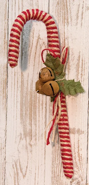Christmas Beautiful Lights 14" Jute Candy Cane w/Bells