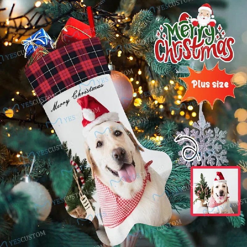 Christmas DIY Crafts 16.6in(L) Plus Size-Custom Pet's Photo Socks Paw Christmas Stocking Holiday Decor Gifts