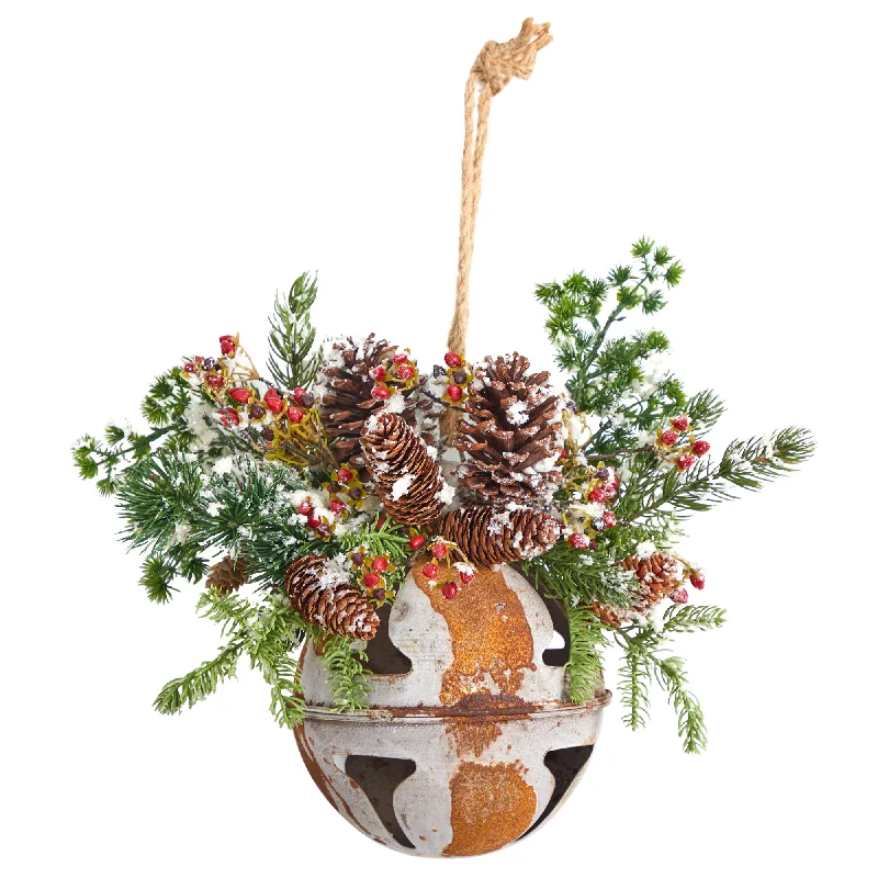 Christmas Candy Canes 16” Holiday Christmas Jumbo Metal Bell Ornament With Artificial Holly, Berries And Pine