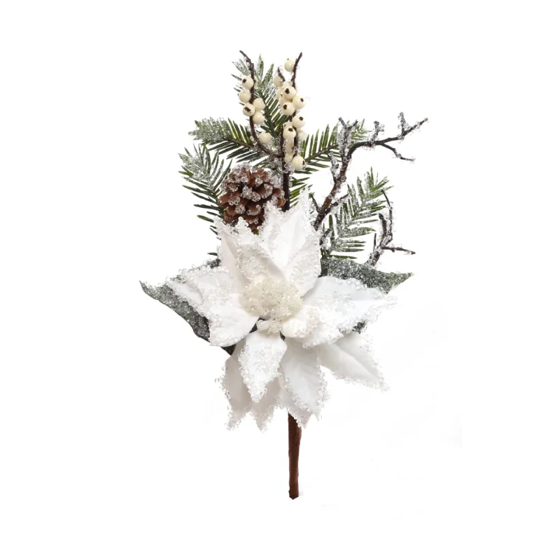 Christmas Holiday Stories 16" Iced Poinsettia Pine Pick 2024 Christmas Collection